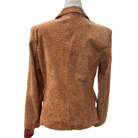 Vintage Suede Leopard Print Jacket Brown Tan Pearl Button S