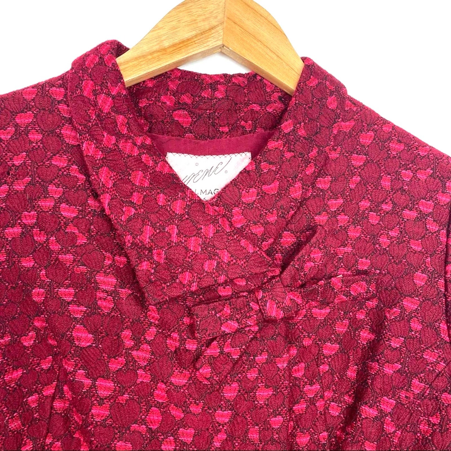 Vintage I.Magnin | Hearts Cropped Jacket Red & Pink Bow at Collar
