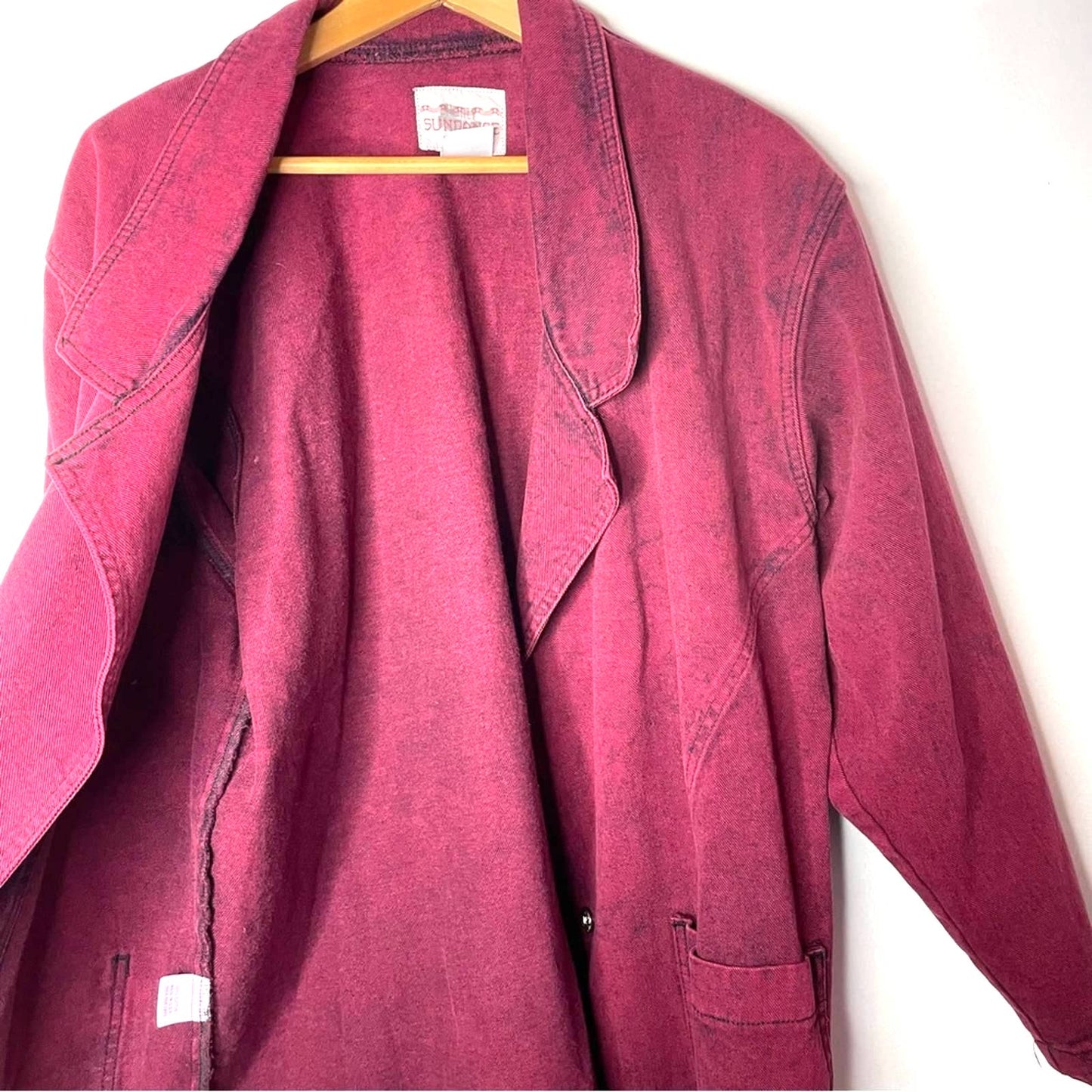 Sundance | Maroon Denim Jacket Long Pockets Vintage Jean Jacket Coat Large