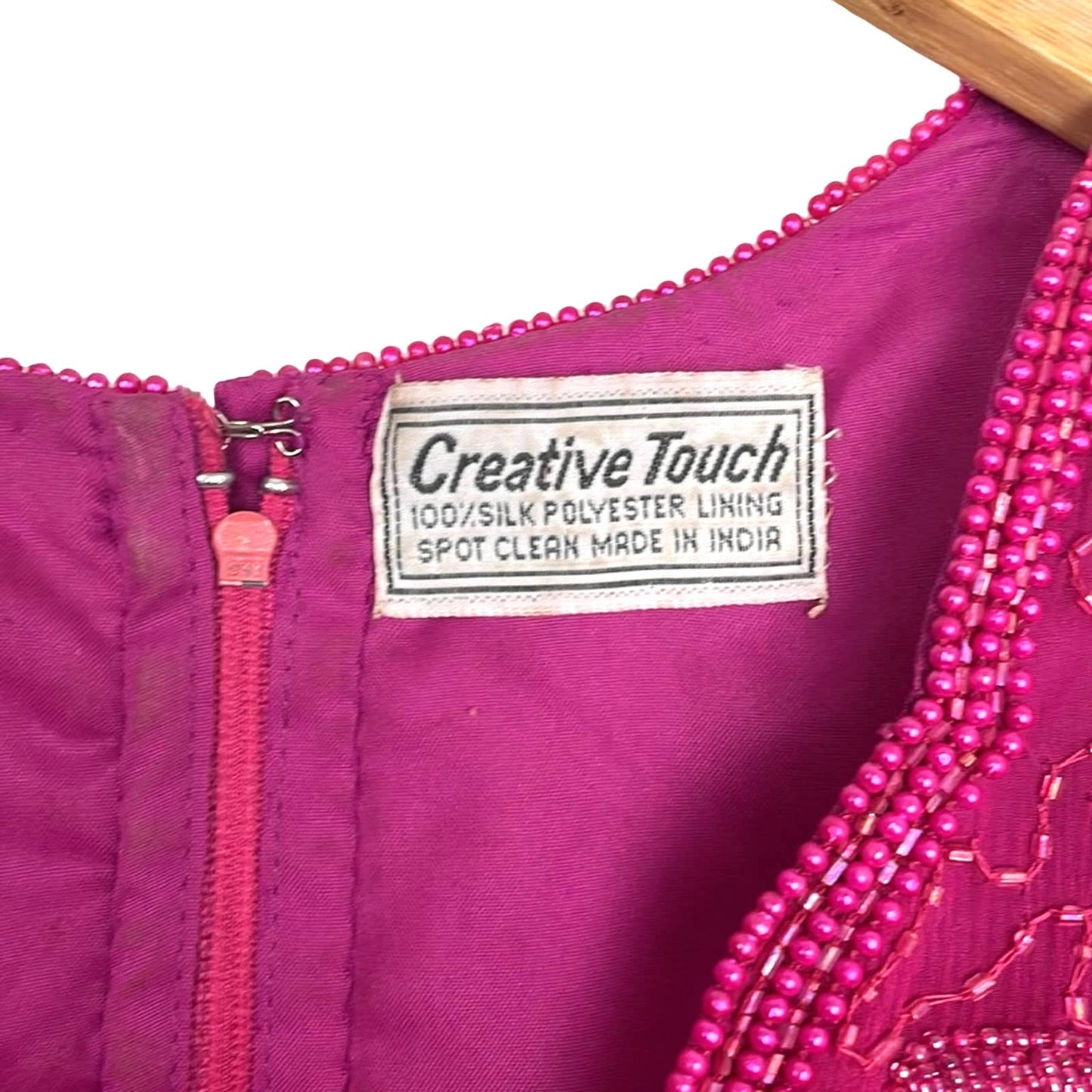 Vintage 100% Silk Hot Pink Beaded Top Blouse 1980s