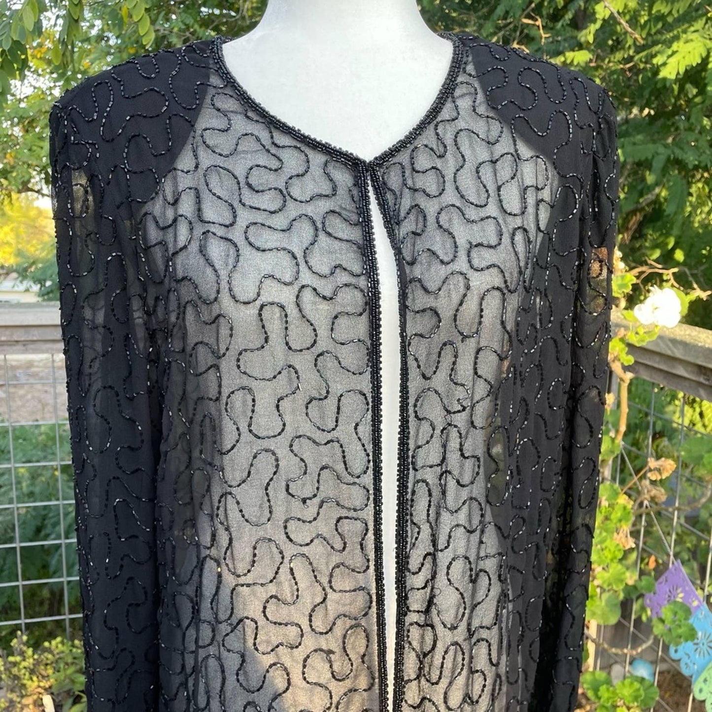 Vintage Silk Beaded Blouse Black Sheer Top