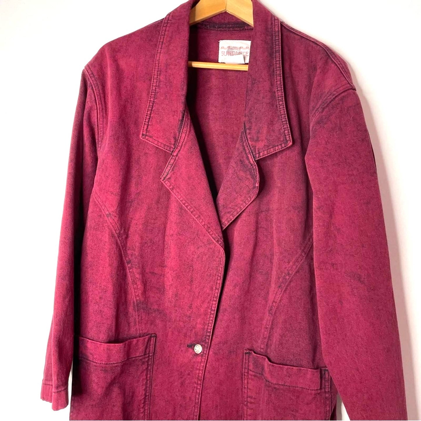 Sundance | Maroon Denim Jacket Long Pockets Vintage Jean Jacket Coat Large