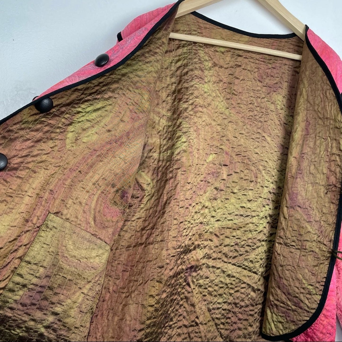 Quilted Silk Jacket Vintage Pink Orange Medium Reversible
