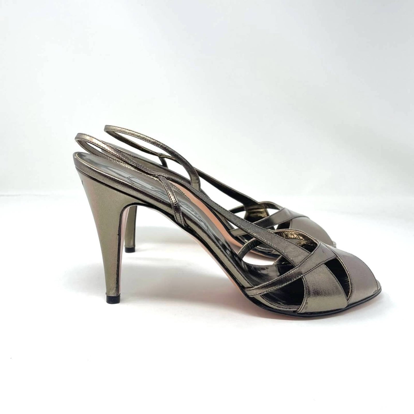 Vintage Gold Leather Sandal Heels Strappy 10 Italian