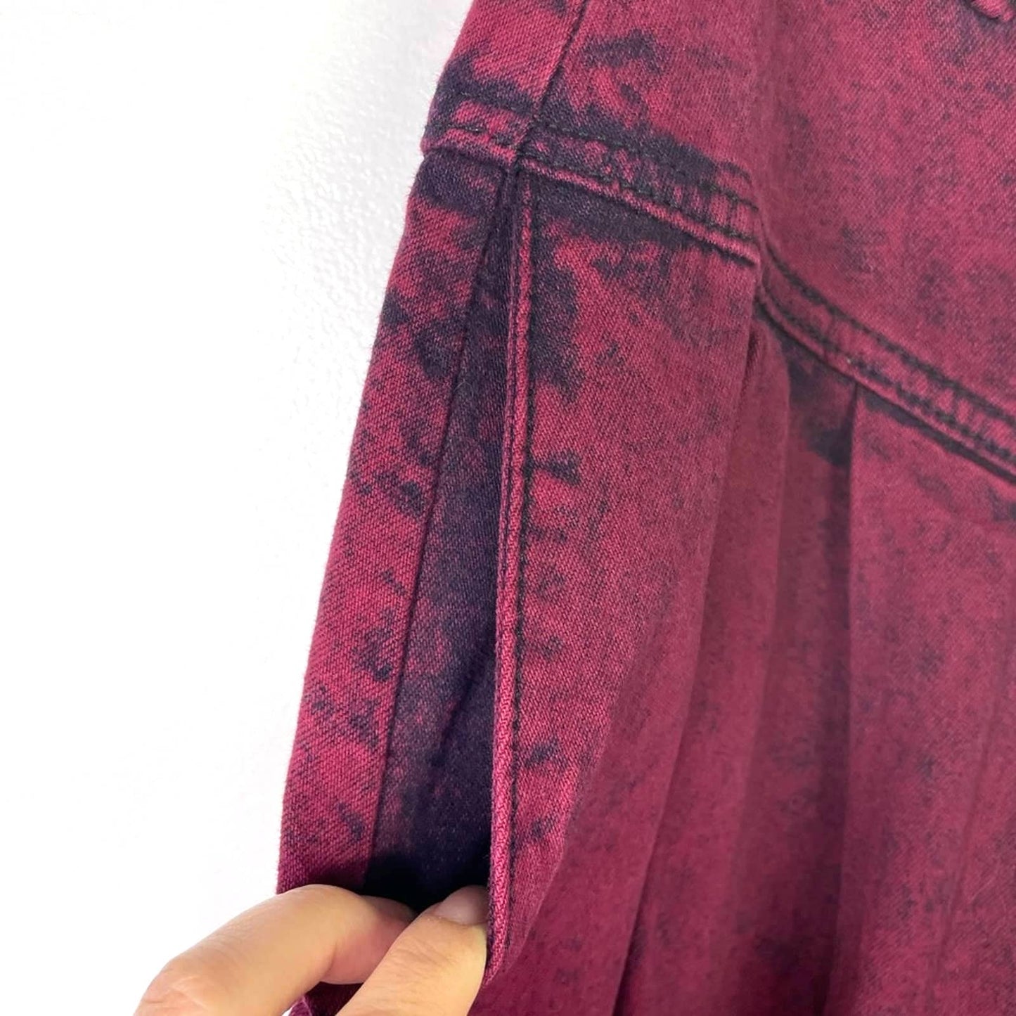 Vintage Long Jean Skirt Maroon Button Front Denim Wear Western Boho