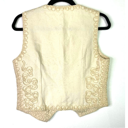 Vintage Cream Vest Ribbon Squiggle Floral Pattern M