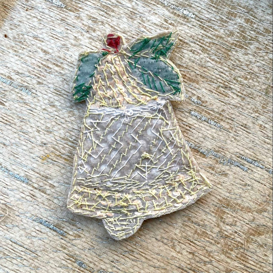 Vintage Christmas Bell Patch Embellishment Sequin Beaded Pin Holiday