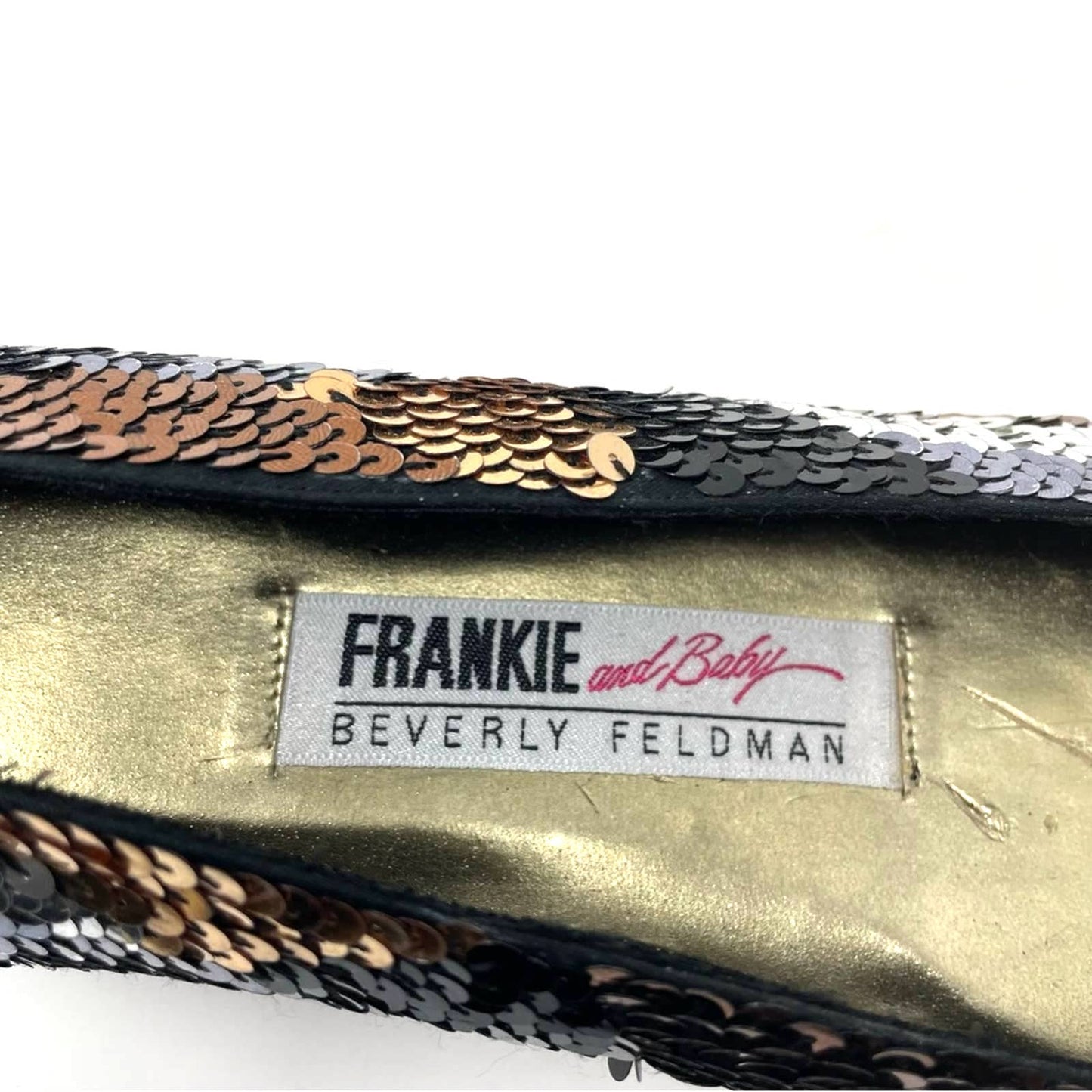 Frankie & Baby Sequin Shoes Black Silver Bronze Metallic 7.5