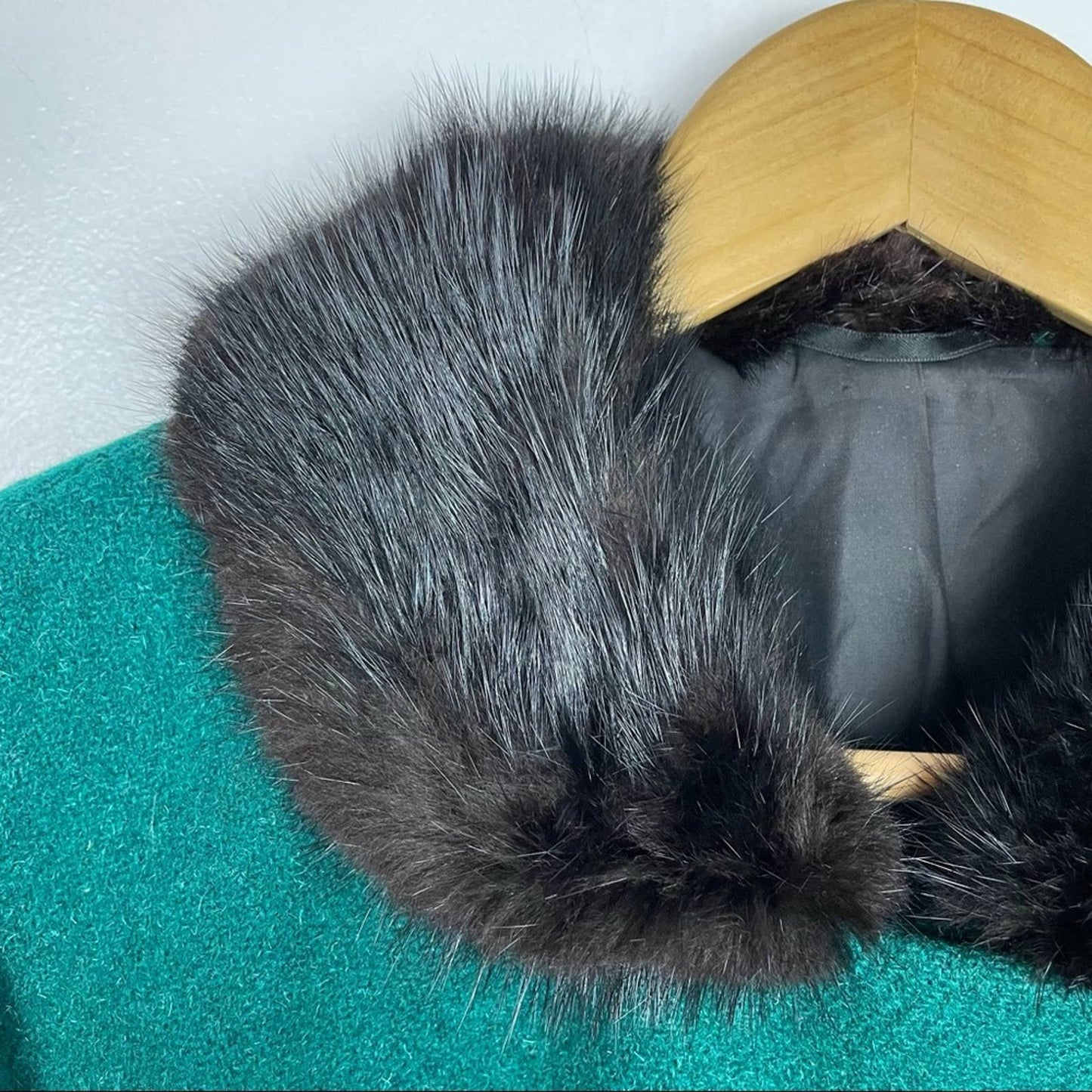 Vintage Green Wool & Real Fur Collar Jacket 1960s
