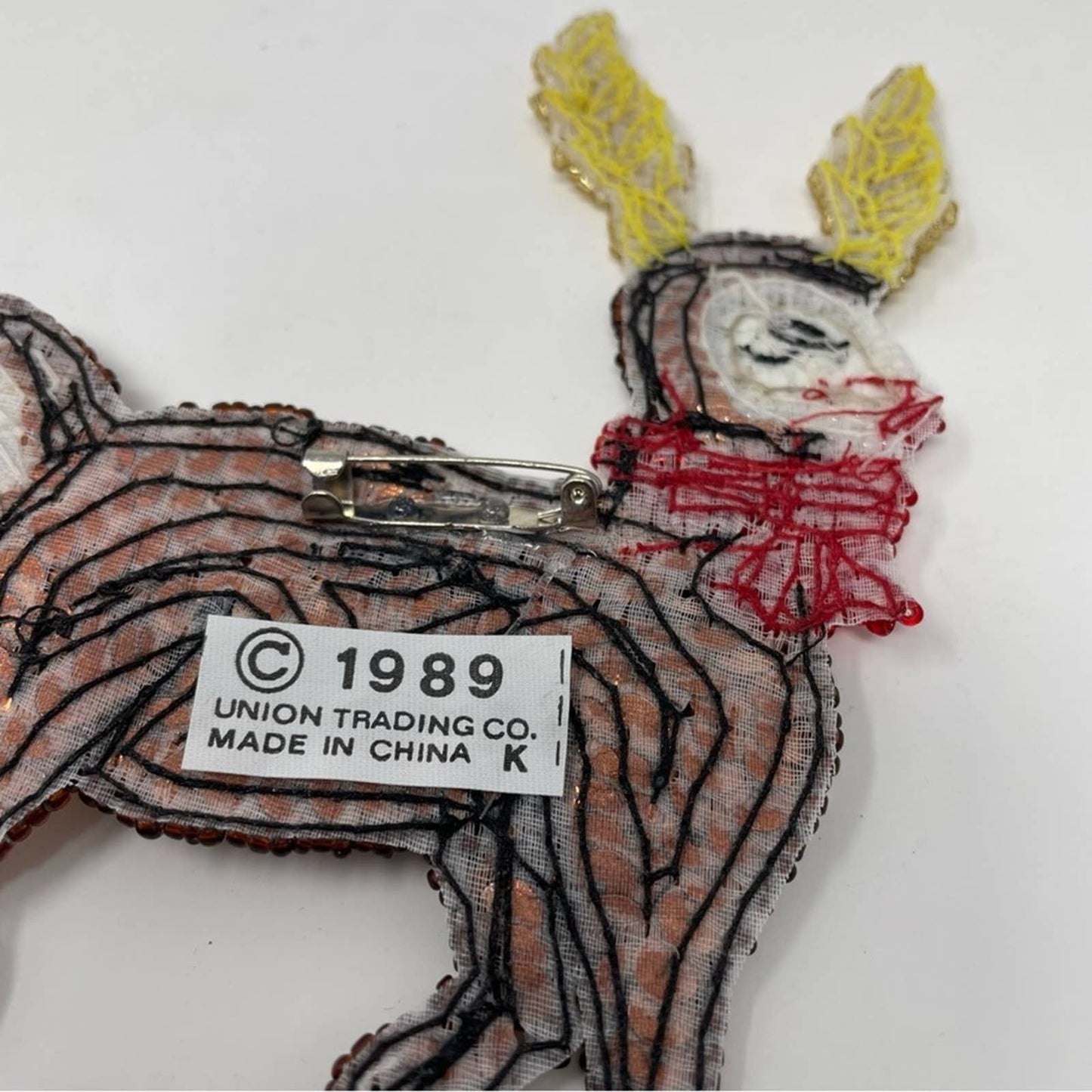 Vintage Reindeer Pin Sequins Jewels Handmade Rudolph Christmas