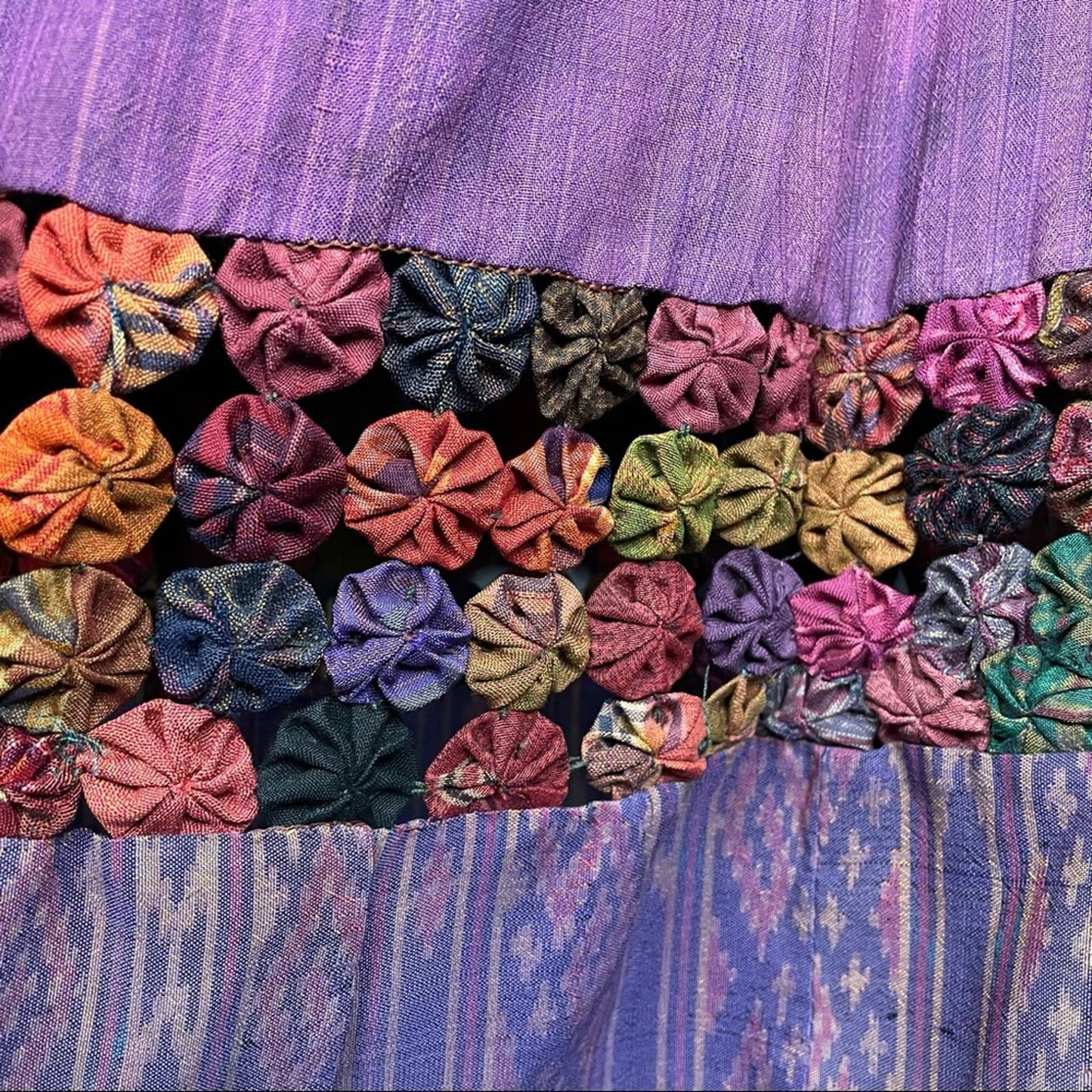 Vintage Long Purple Quilted Skirt Rosettes Patchwork