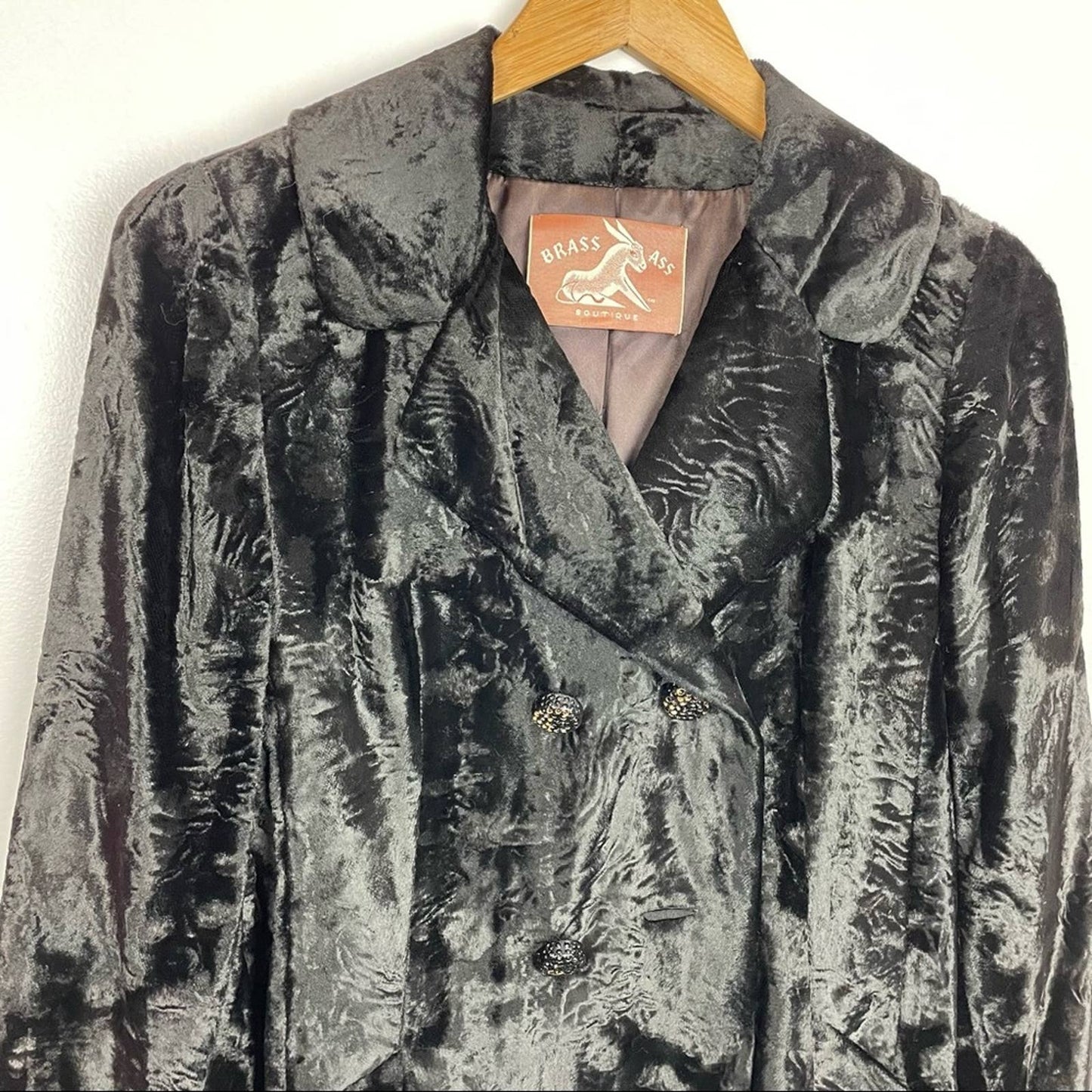 Vintage Black Faux Fur Jacket Rhinestone Buttons Borella Fur