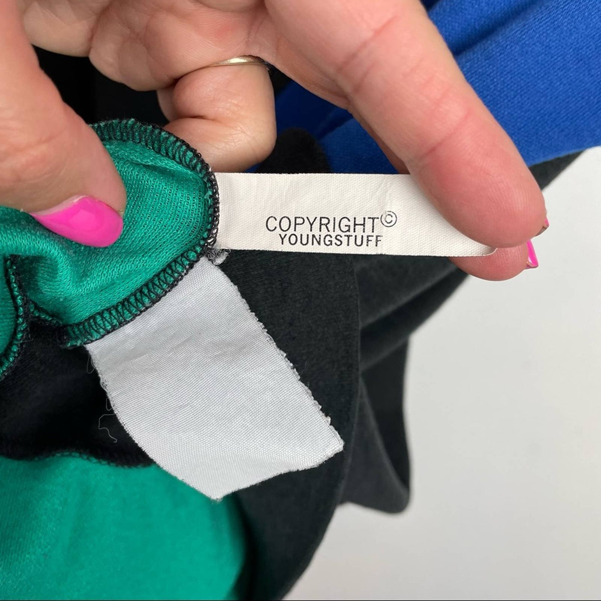 Vintage Color Block 1980s Top Short Sleeve Black Green Pink Colorful Shirt