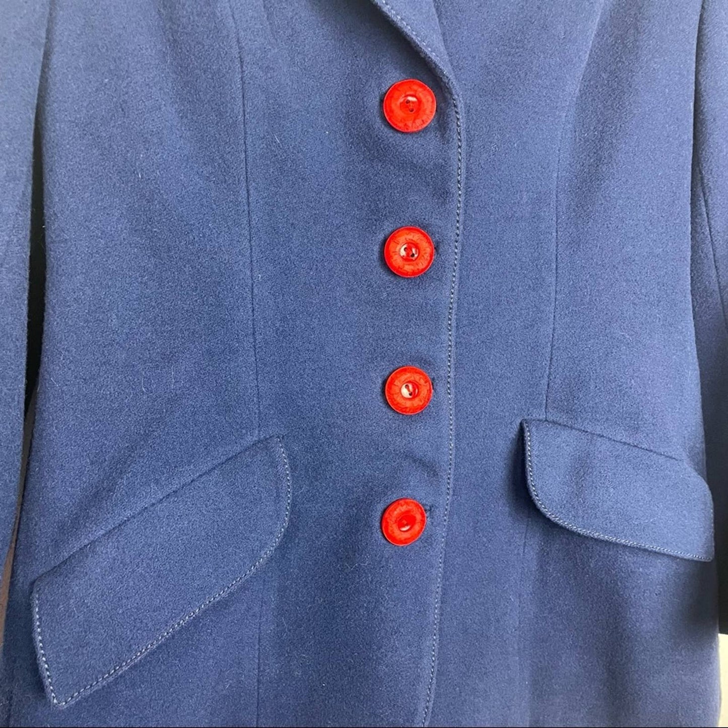 Vintage | Wool Blue Blazer Red Buttons James Smart Med