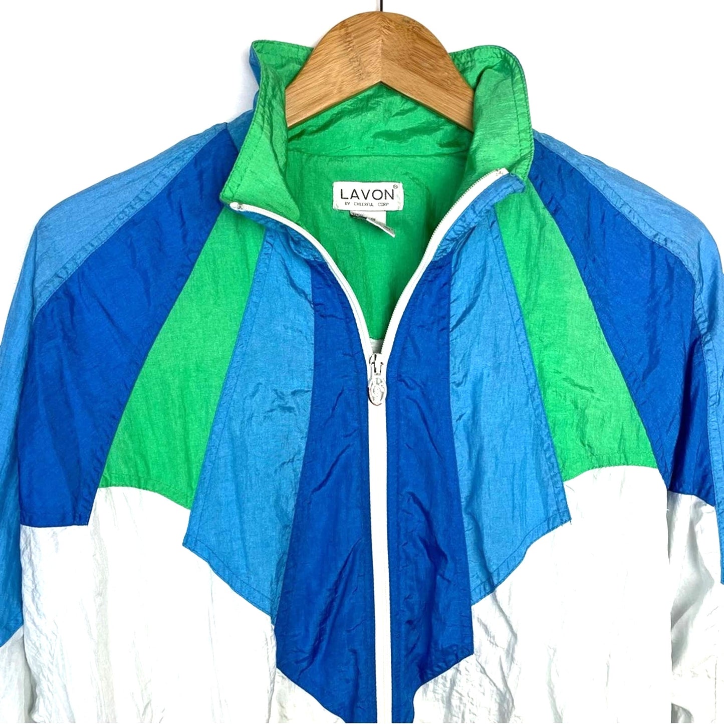 Vintage Athletic Warm Up Jacket White Blue Green