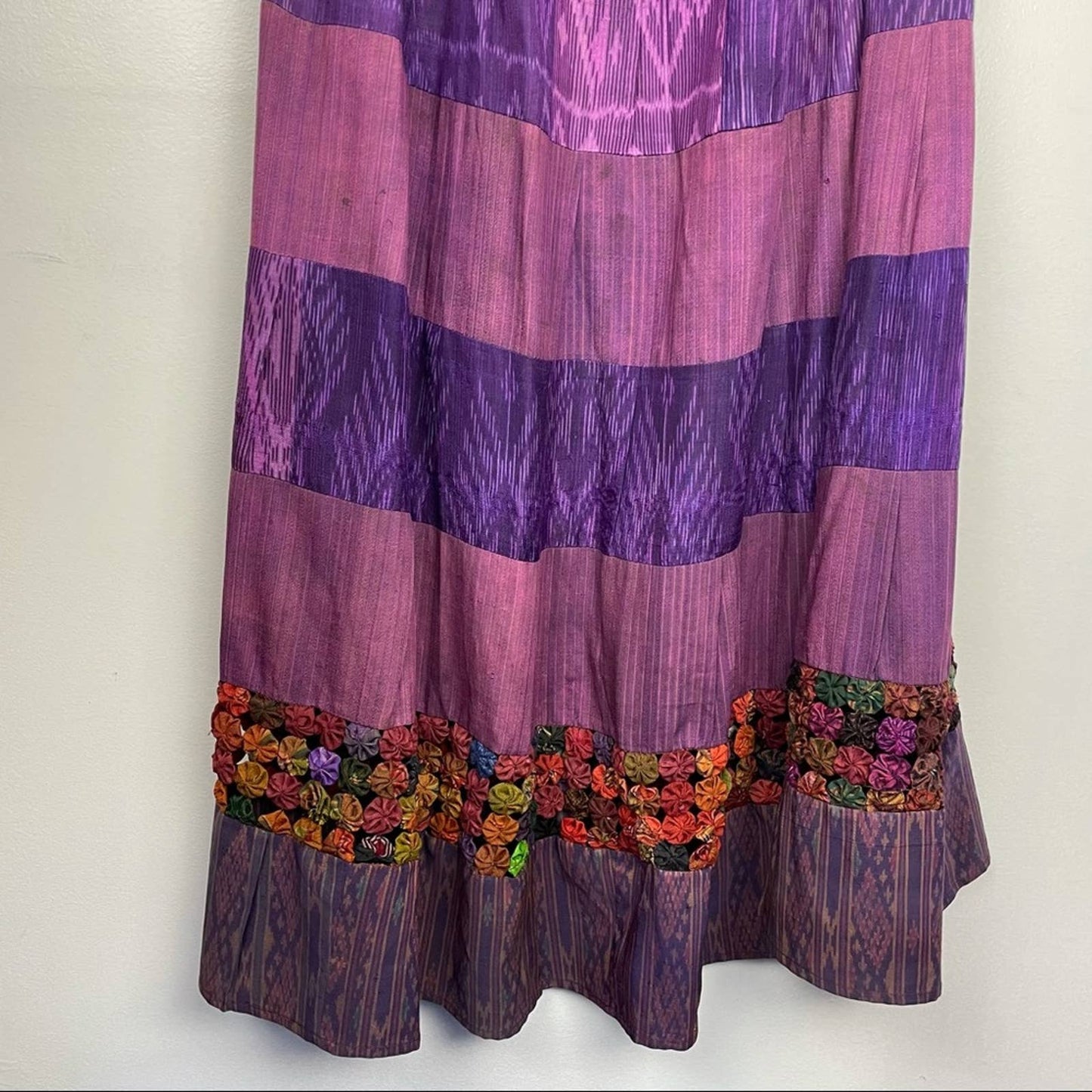 Vintage Long Purple Quilted Skirt Rosettes Patchwork