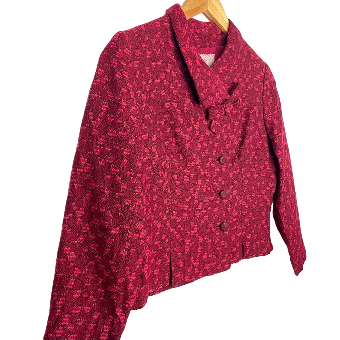 Vintage I.Magnin | Hearts Cropped Jacket Red & Pink Bow at Collar