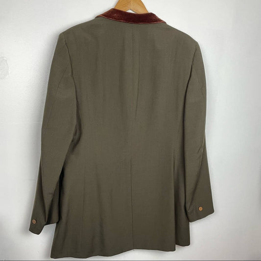 Vintage Mens Dress Jacket Blazer Smoking Jacket Green Brown Velvet