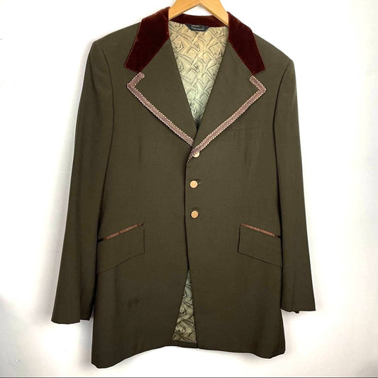 Vintage Mens Dress Jacket Blazer Smoking Jacket Green Brown Velvet