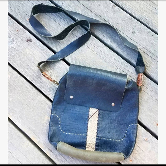 Vintage Handmade Leather Snakeskin Purse Black