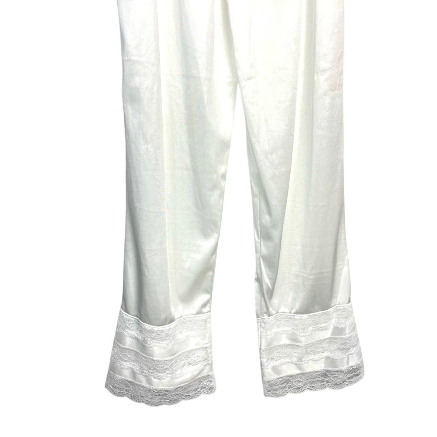 Vintage White Nylon Bloomers Pajama Pants Satin Lace Small
