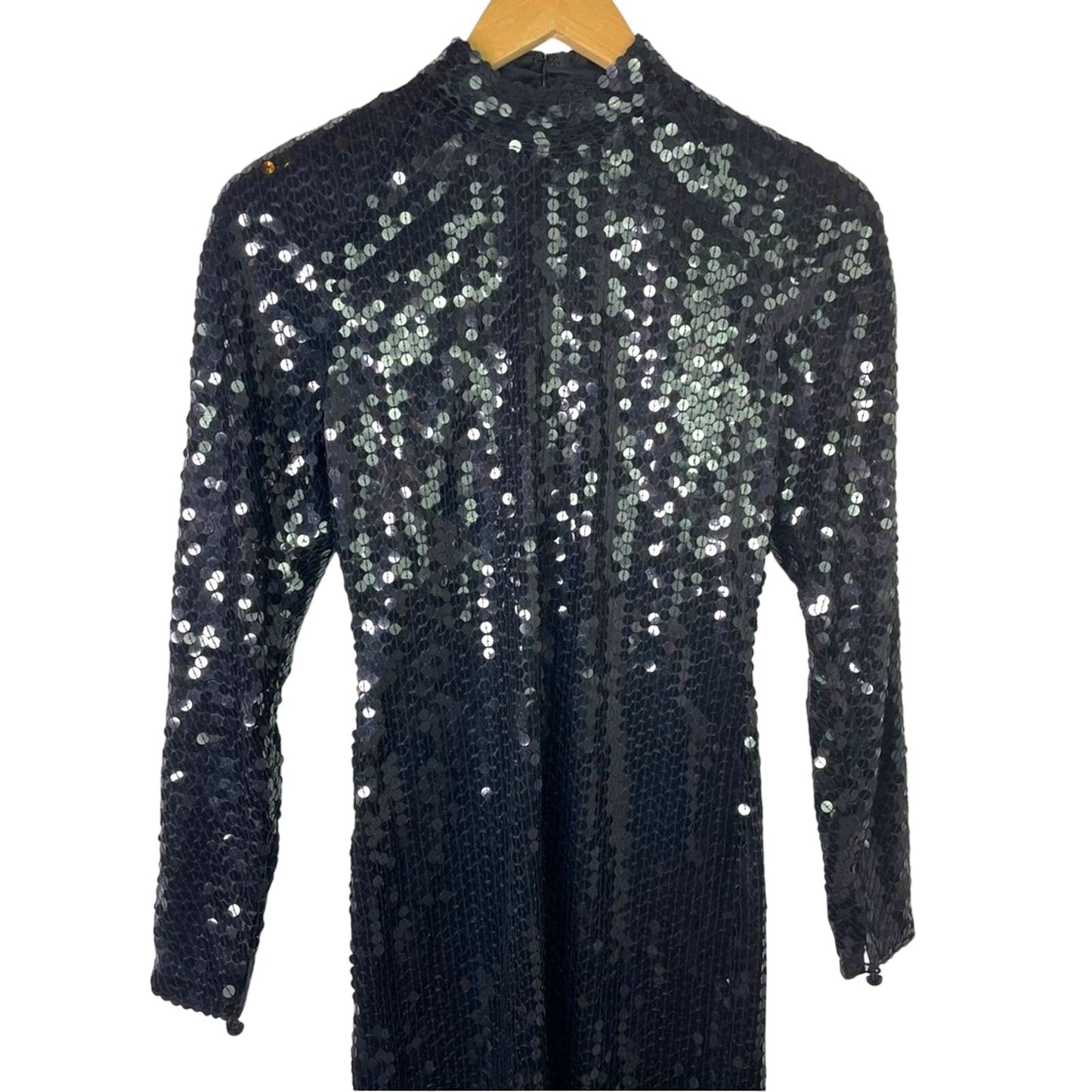 Vintage Black Sequin Dress Long Sleeve 1980s Glam Sparkle