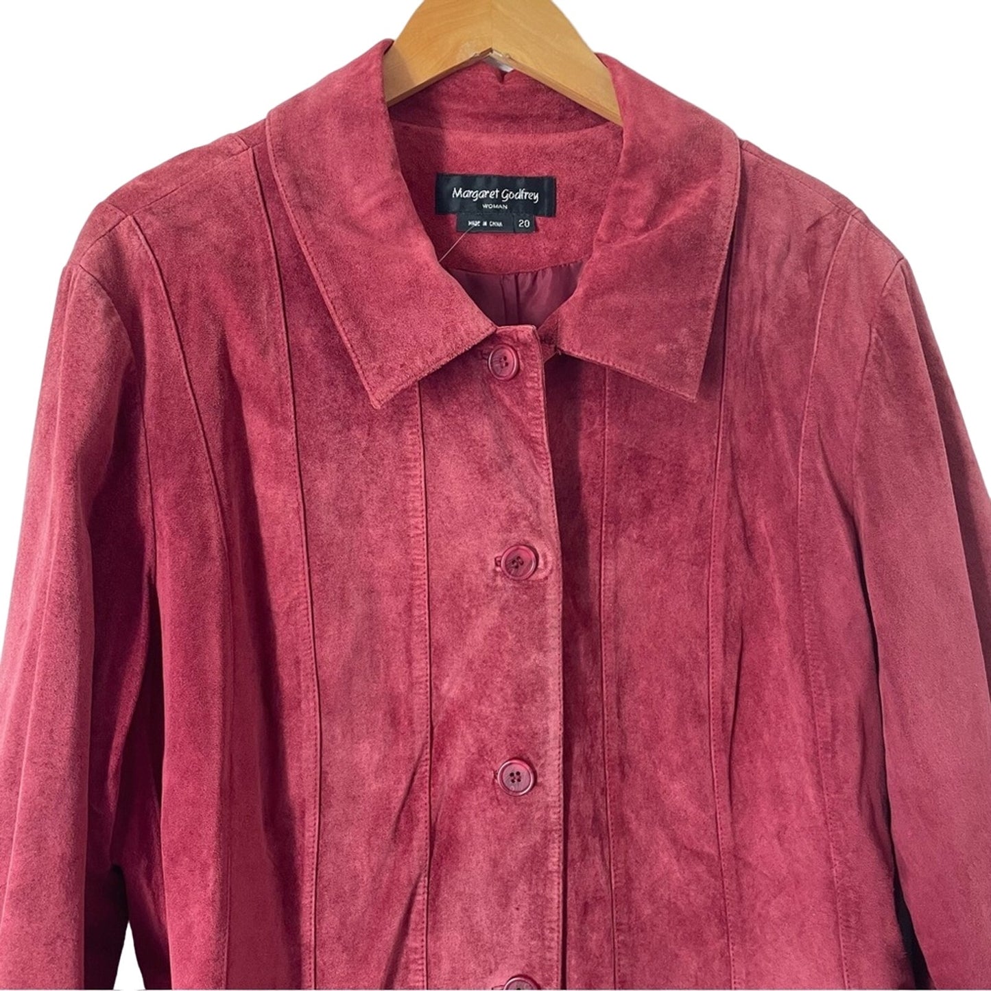 Vintage Suede Jacket Maroon Red Buttons Leather