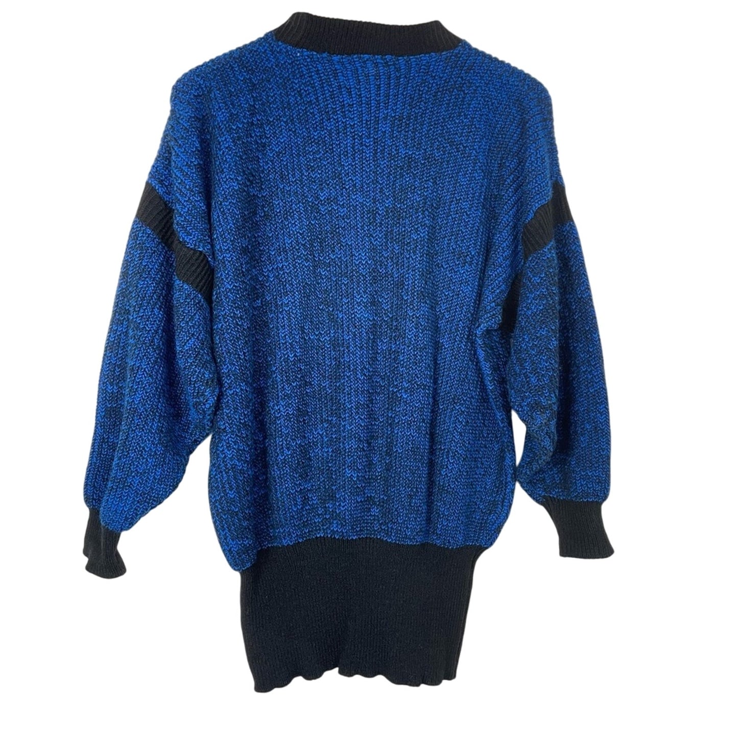 Vintage Blue & Black Knit Sweater 1980s Geometric Chunky