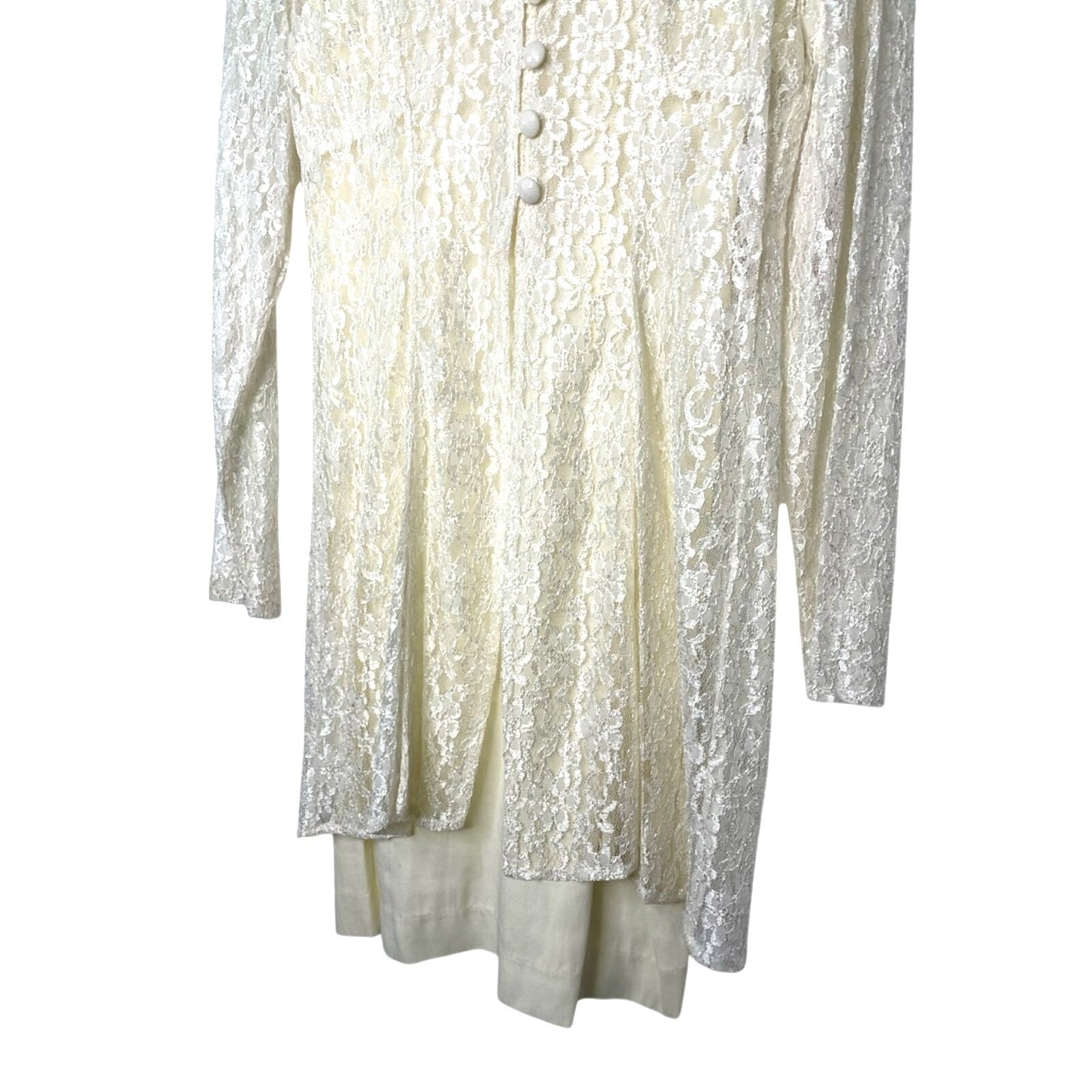 Vintage Cream Lace V-Neck Long Sleeve Dress 90s Friends Stevie Nicks Whimsygoth
