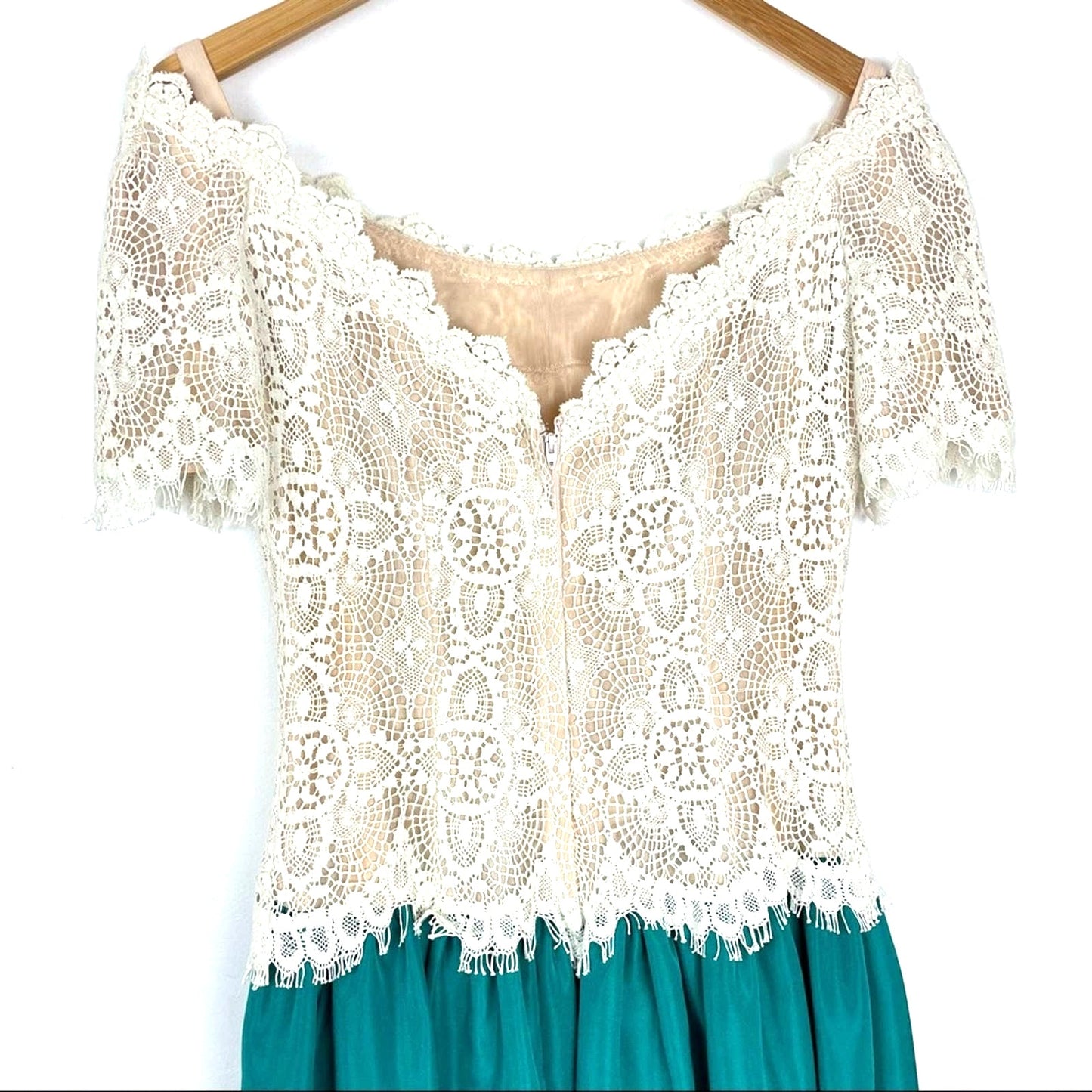 House of Bianchi | Vintage Lace Dress Off the Shoulder Formal Green Skirt
