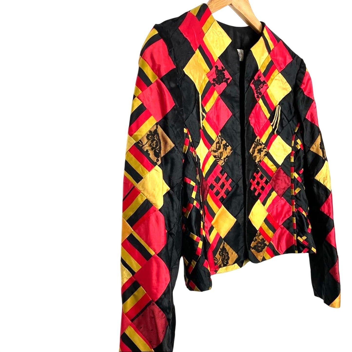Vintage Patchwork Lace Quilted Jacket Red Yellow Black