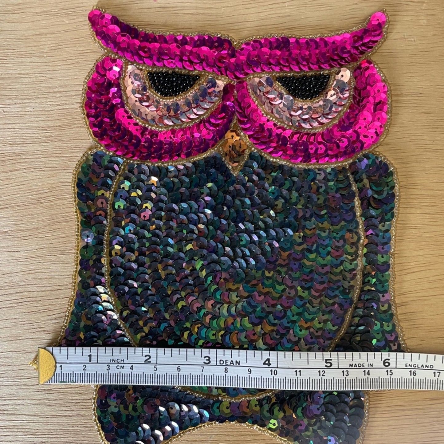 Sequin Owl Patch Vintage Pink Black Sparkle Embellishment