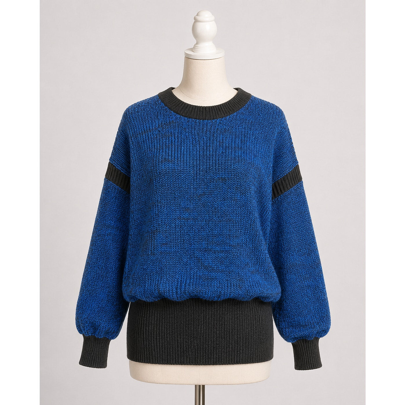 Vintage Blue & Black Knit Sweater 1980s Geometric Chunky