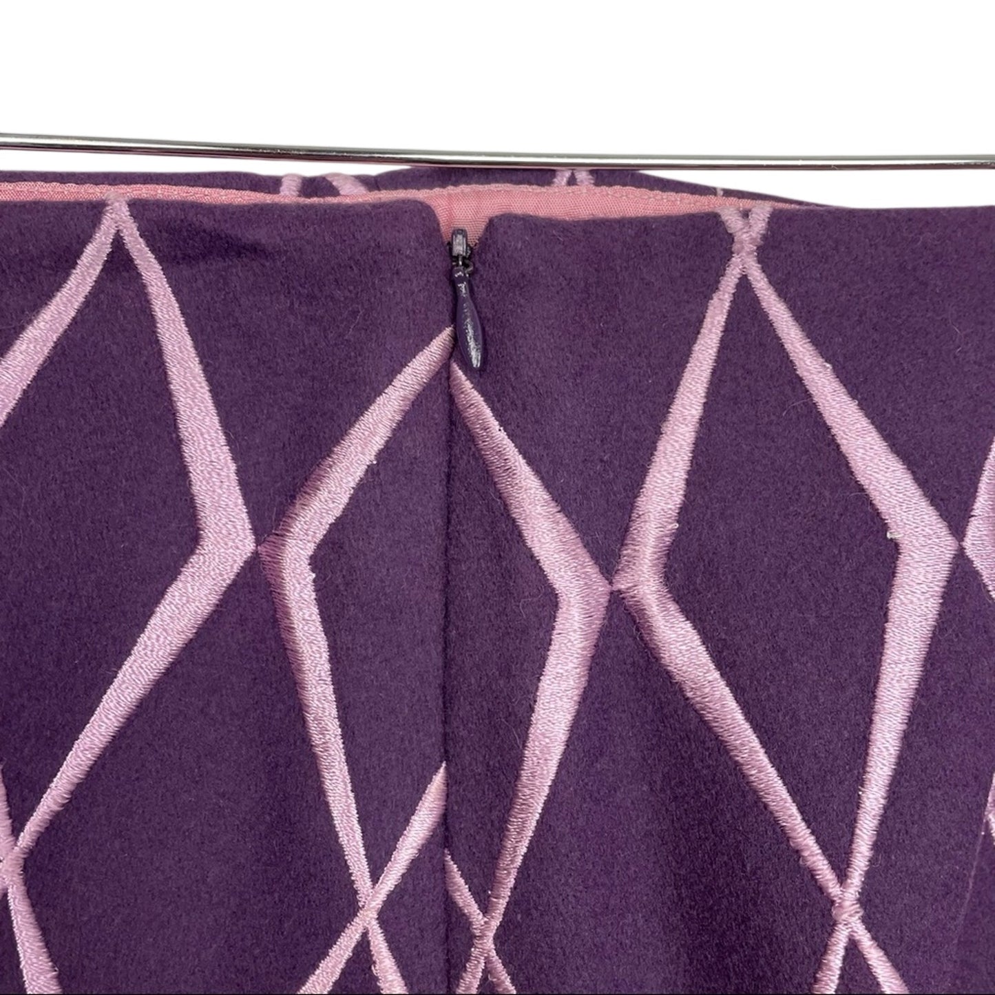Tocca | Vintage Wool Embroidered Skirt | Purple & Pink Diamond Pattern Size 4