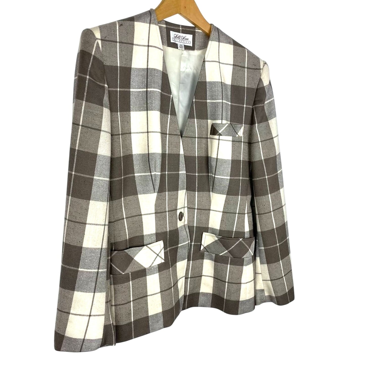 Vintage Plaid Blazer Gray White Structured 1980s/ 90s Clueless Lilli Ann