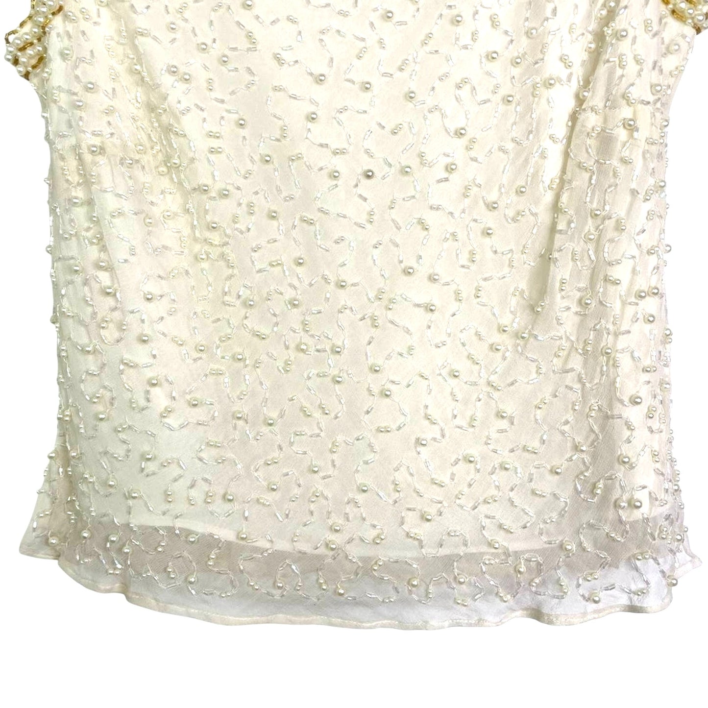 Vintage Silk Beaded Pearls Blouse Tank Top White Gold Sparkle