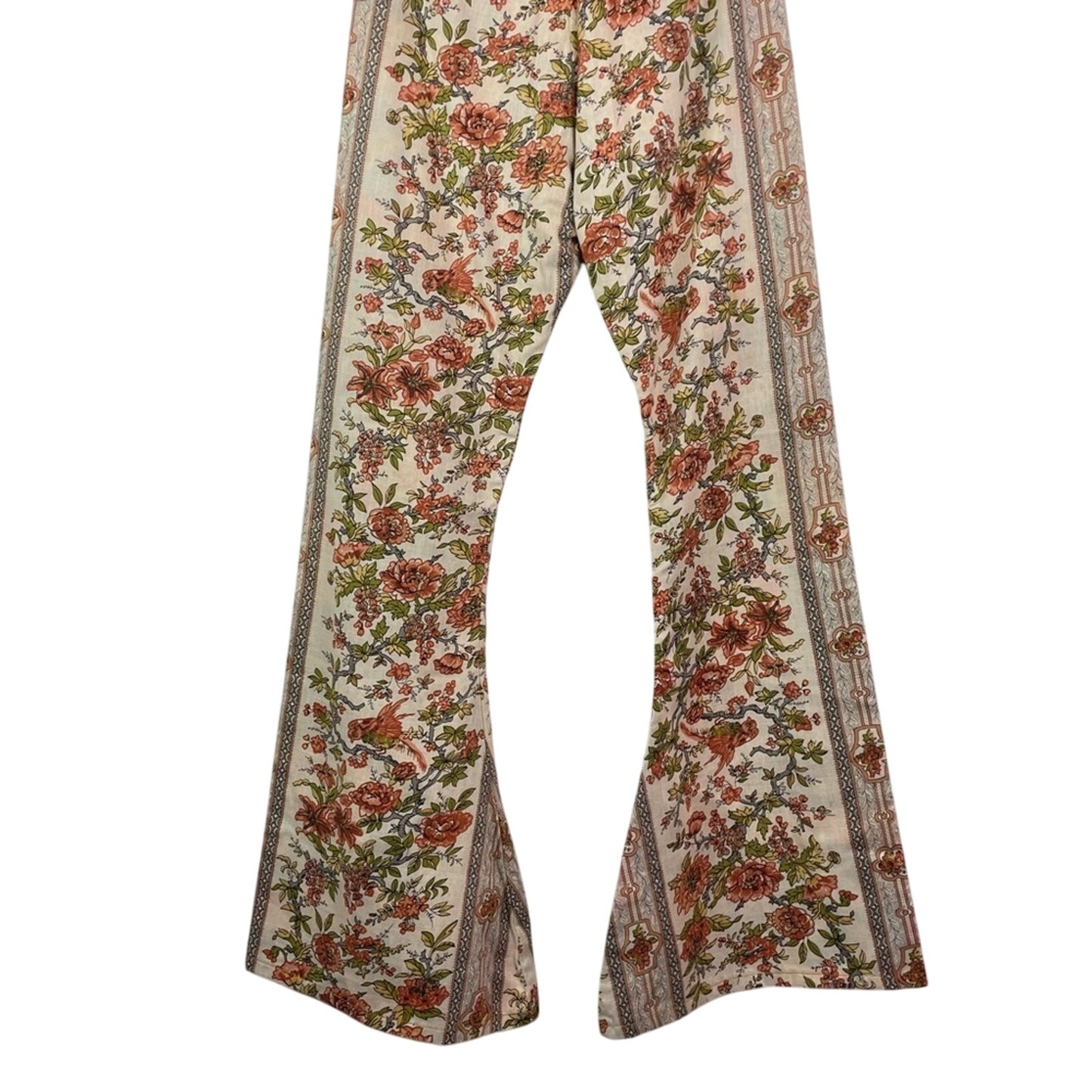 Vintage Handmade Bell Bottoms Floral Print Orange Flowers 25