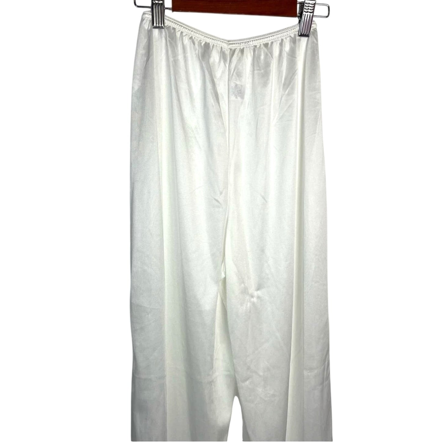 Vintage White Nylon Bloomers Pajama Pants Satin Lace Small