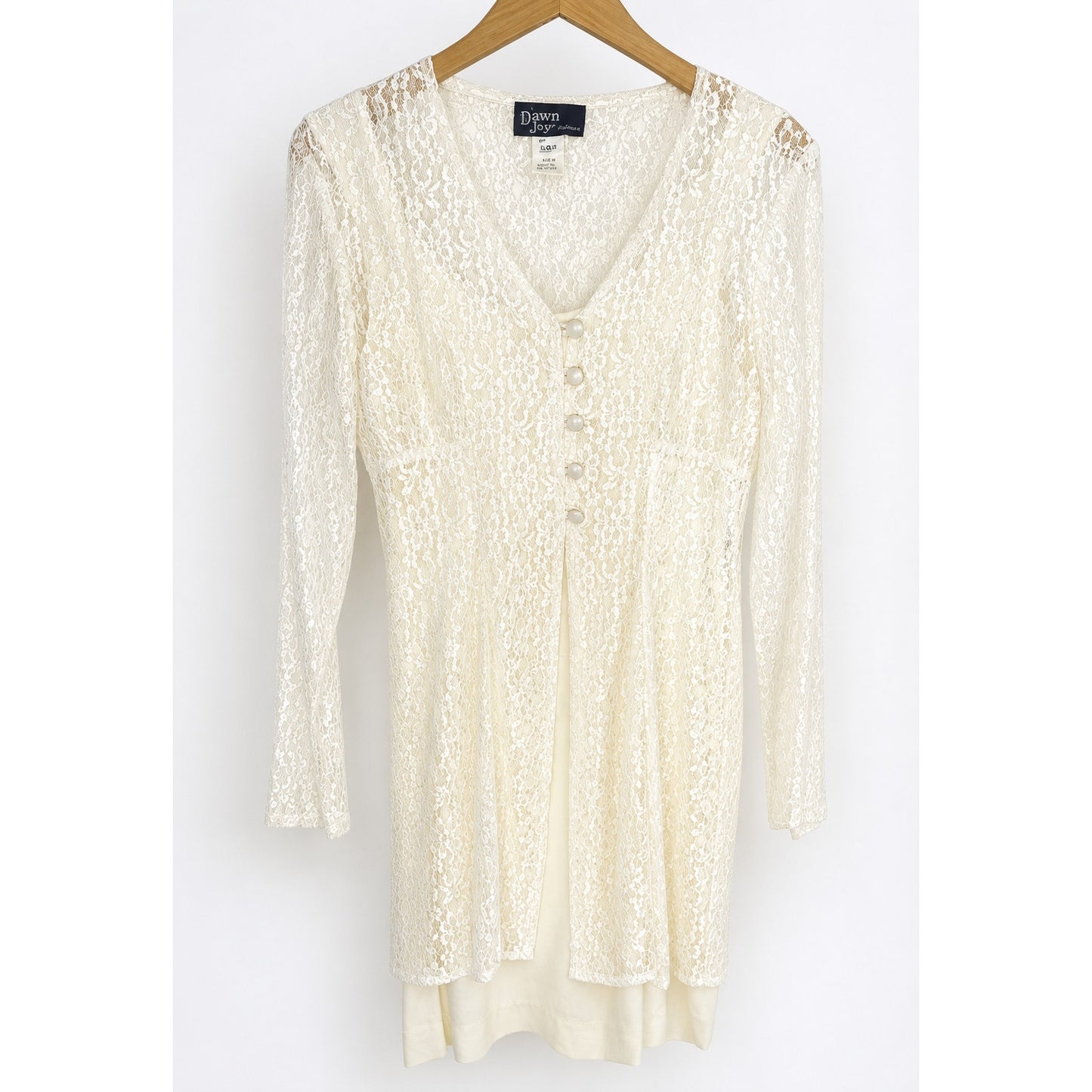 Vintage Cream Lace V-Neck Long Sleeve Dress 90s Friends Stevie Nicks Whimsygoth