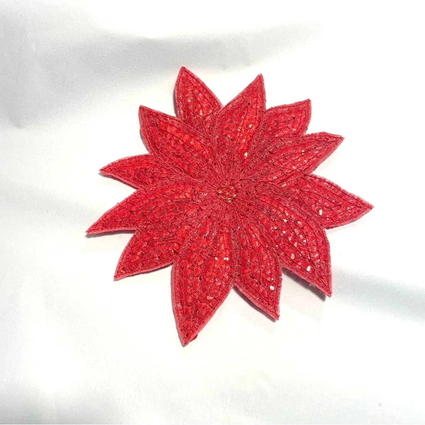 Red Sequin Flower Patch Poinsettia Sparkle Christmas