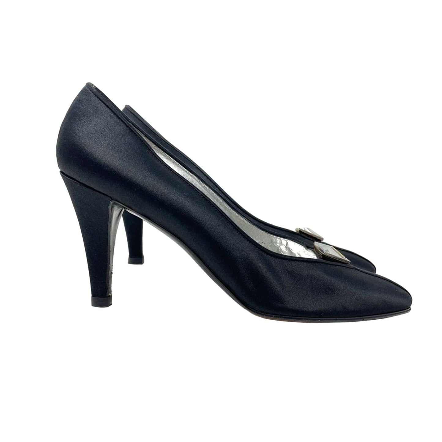 YSL | Black Pump Heels Jeweled Saint Laurent 9.5 Vintage