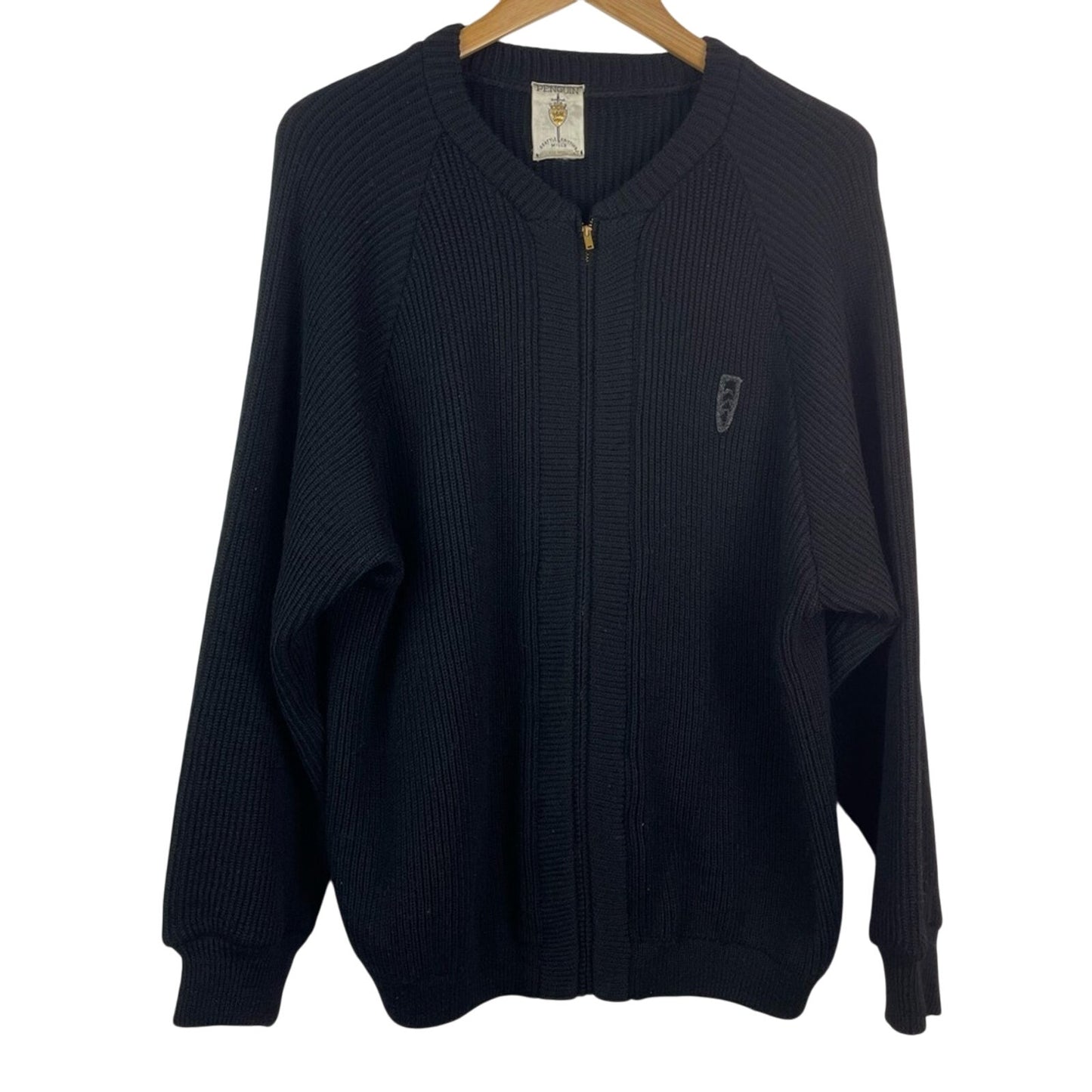 Vintage Wool Cardigan Sweater Black Penguin Seattle Knitt 1940s