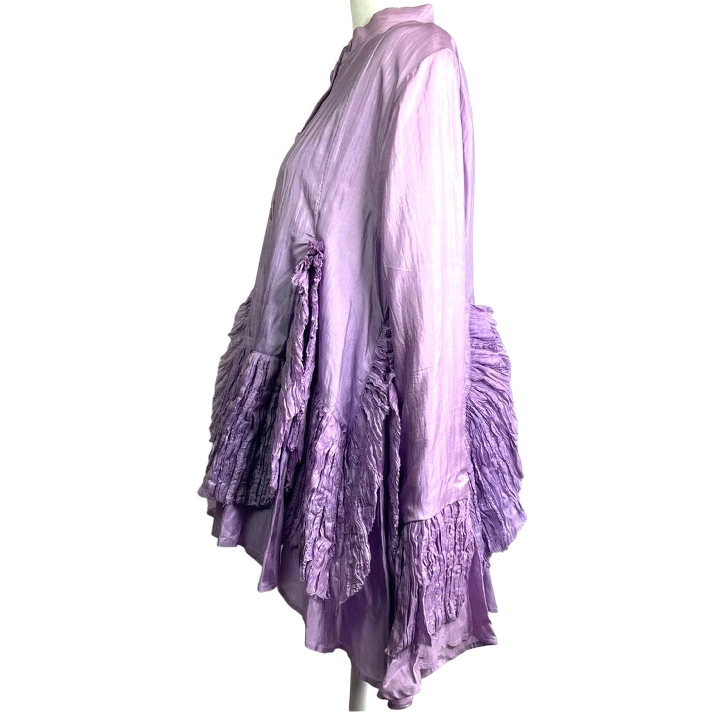 Lavender Blouse 100% Silk Crepe Details Draping Vintage Large