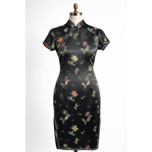 Vintage | Black Silky Cheongsam Dress Asian Style Evening Dress