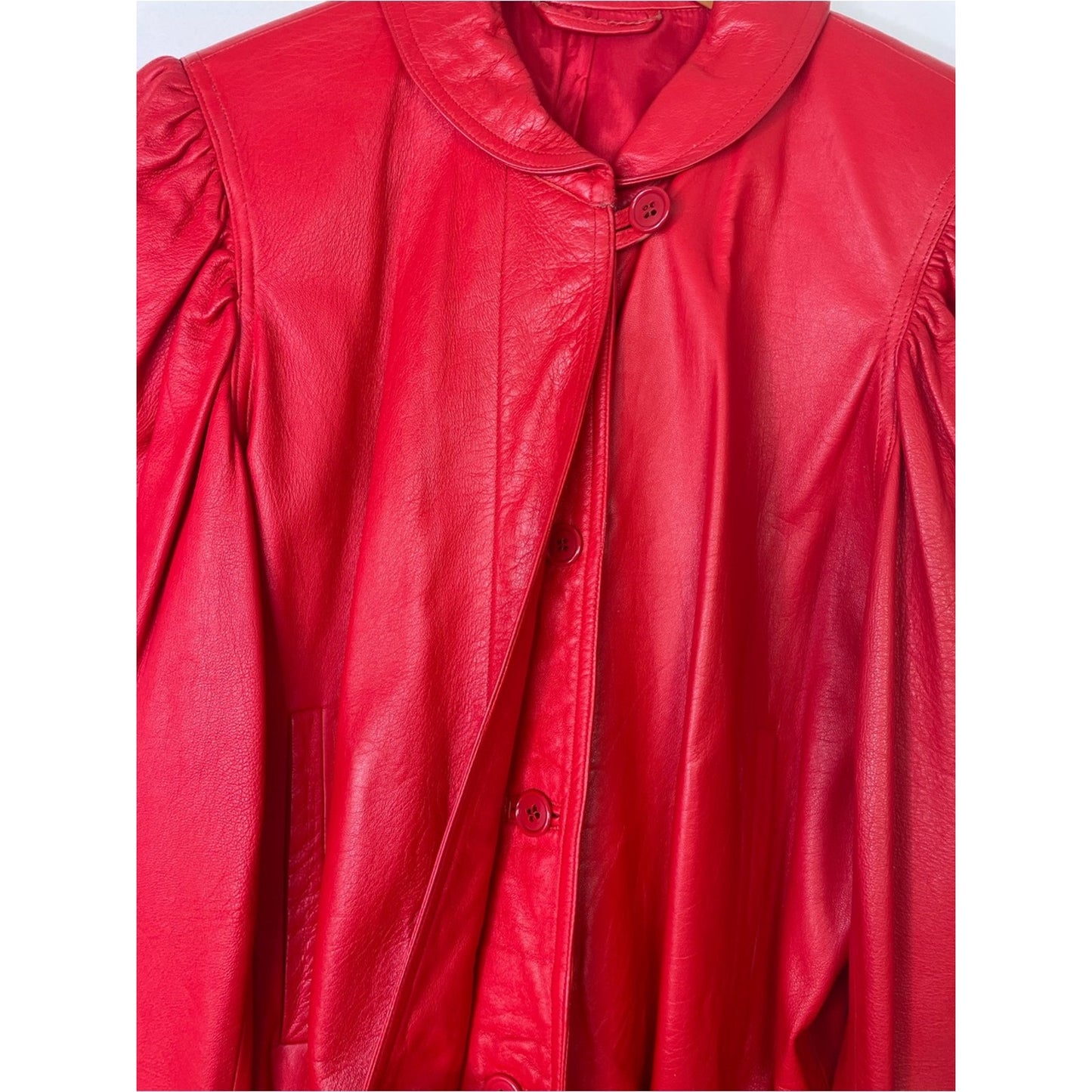 Red Leather Puff-Sleeve Jacket 1980s Vintage
