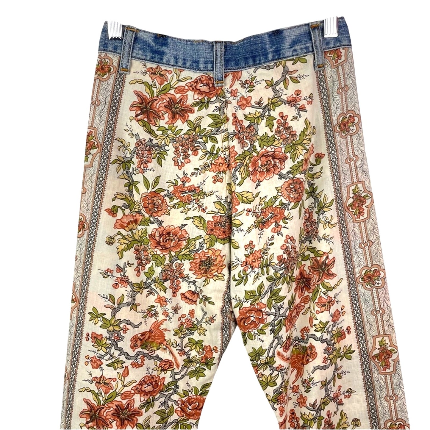 Vintage Handmade Bell Bottoms Floral Print Orange Flowers 25