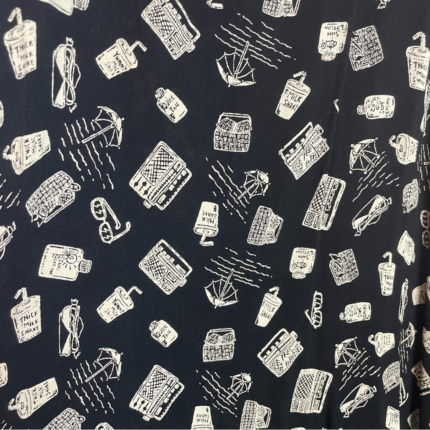 Vintage Black & White Patterned Dress Summer Beach Theme Rayon M
