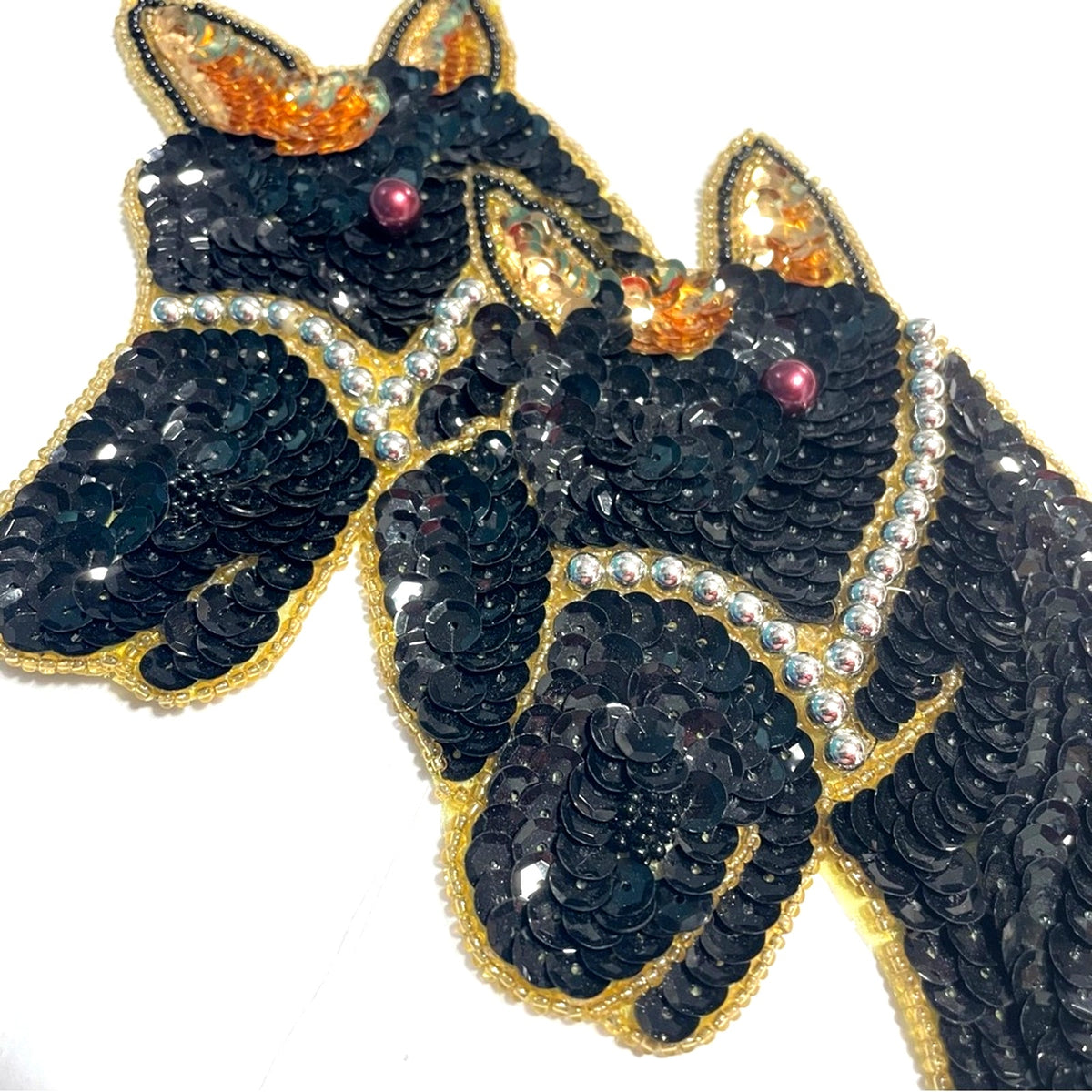 Black and Gold Sequin Horse Patch Vintage Two Black Horses