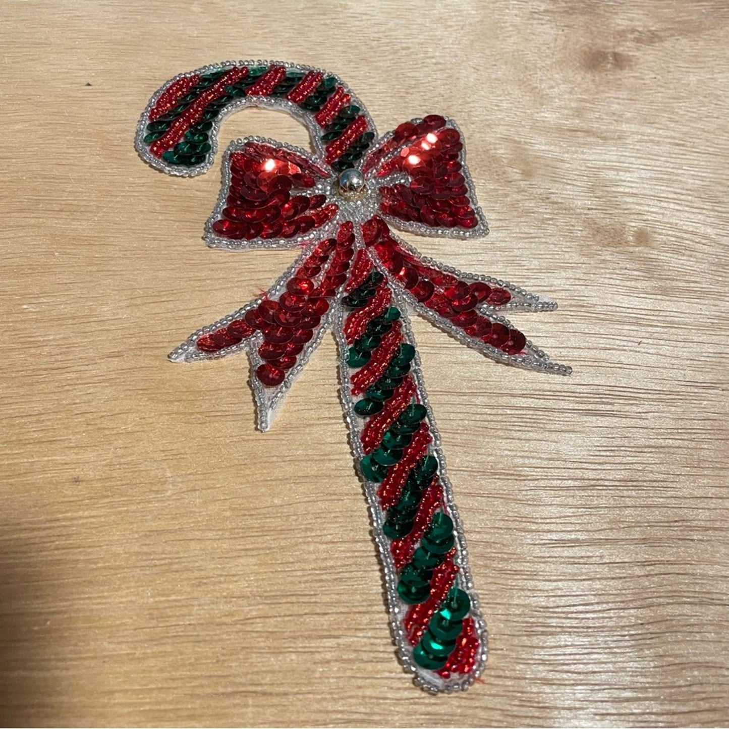 Sequin Candy Cane Patch Vintage Holiday Christmas