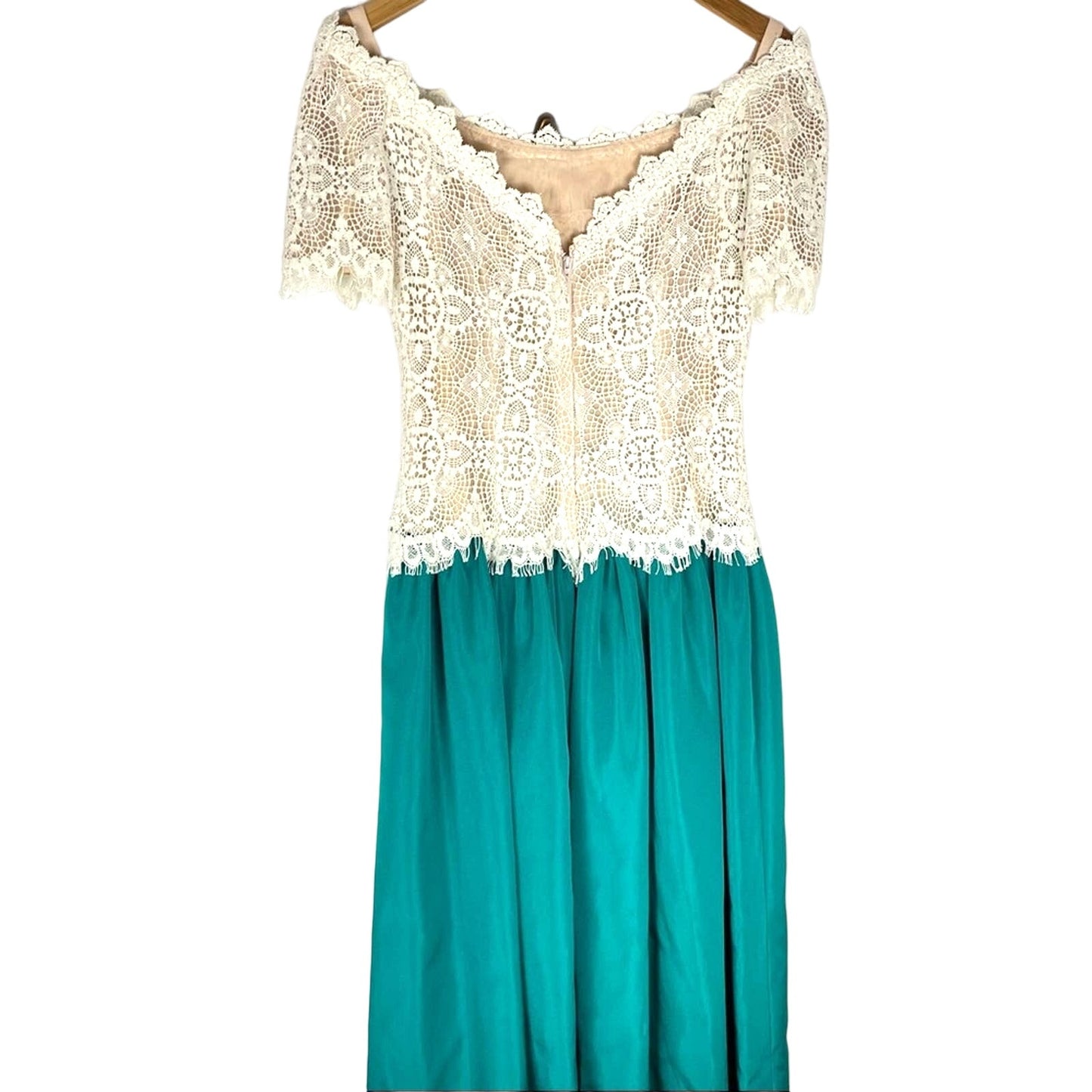 House of Bianchi | Vintage Lace Dress Off the Shoulder Formal Green Skirt